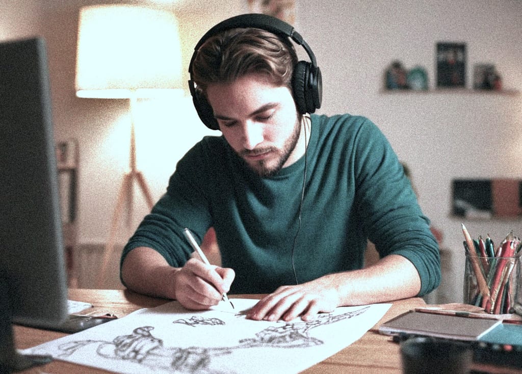 A man performs art while in a hypnotic trance.
